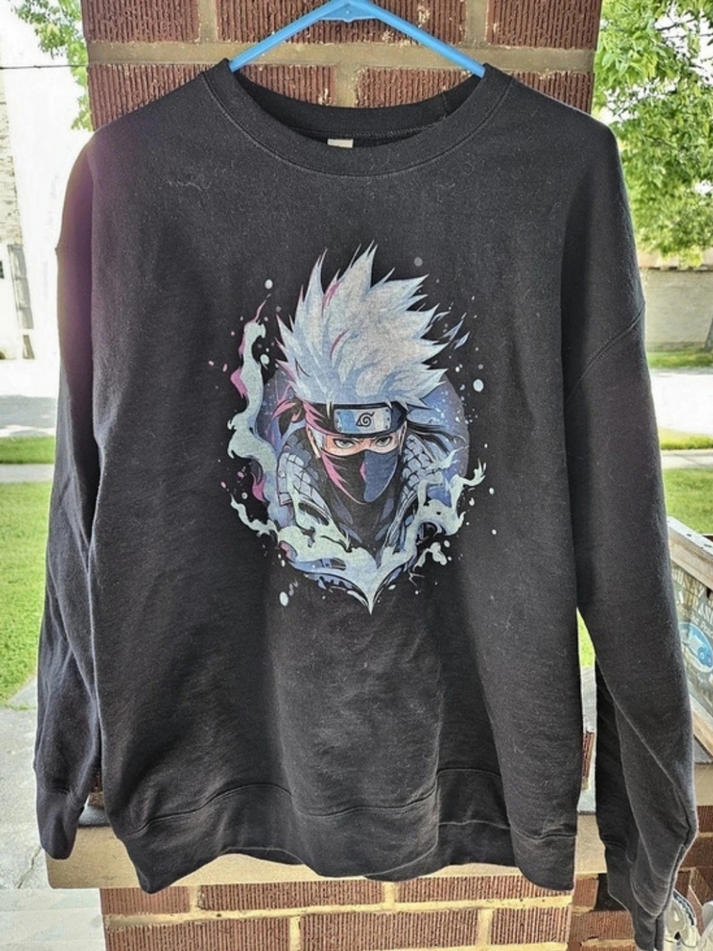 Naruto Kakashi Graphic Sweatshirt Black & Blue Unisex Large